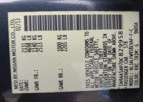 2013 Nissan Maxima 3.5 Sv from USA, damaged, VIN 1N4AA5AP7DC829958